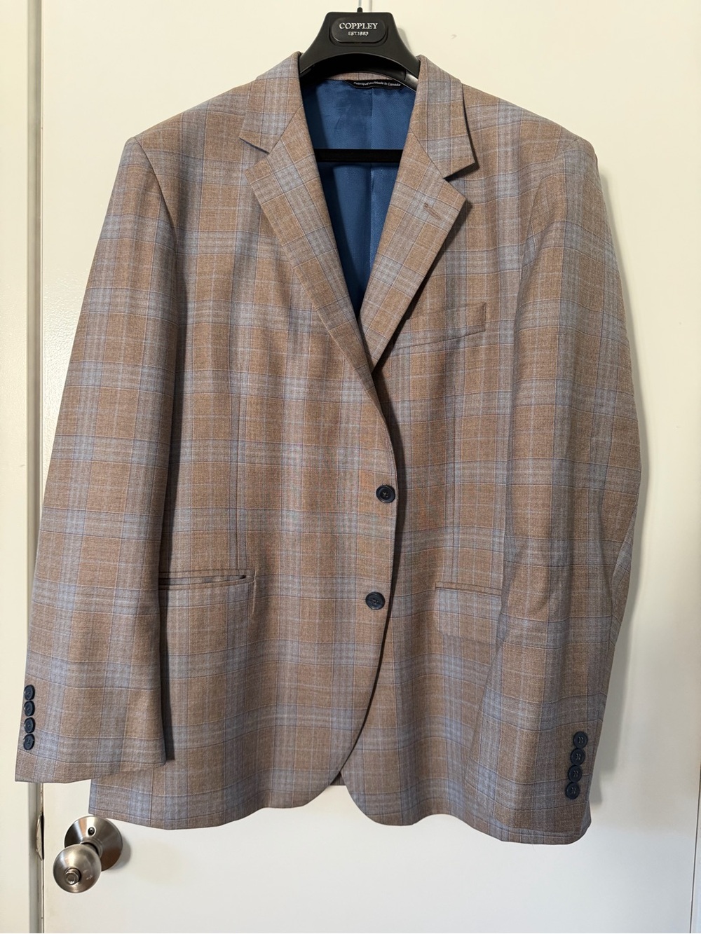 Men's Plaid Sport Coat in Tan & Blue - Coppely